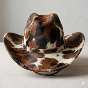 Sombrero de Vaquero de Cuero Genuino con Patrón de Vaca y Ribete de Piel, Estilo Occidental, Eoin Winston Sports, Unisex, para las Cuatro Estaciones, Ideal para Fiestas en el Rancho - Product Image 1