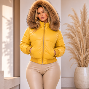 Veste d'hiver en cuir pour femme de luxe avec capuche garnie de fourrure, vêtements d'extérieur chauds - Manteaux en peau d'agneau de luxe S-XXL - Product Image 5