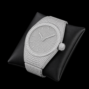 Reloj de Lujo para Hombre con Movimiento de Cuarzo, Bisel de Acero Inoxidable con Incrustaciones de Diamantes, Correa de Caucho y Oro Blanco - Product Image 1