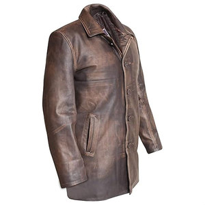 Manteau trench imperméable pour homme à manches longues, écologique, avec logo personnalisé, fermeture à boutons, cuir véritable de haute qualité, longueur genou - Product Image 5