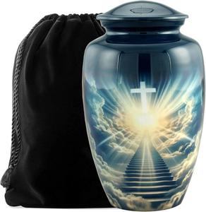 Urna Funeraria Artesanal de Diseño Moderno Americano para Adultos, Hermosa Urna Conmemorativa Azul para Entierro, Capacidad de 200 Pulgadas Cúbicas - Product Image 1