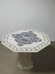 Mesa de Centro de Mármol Contemporánea de Alta Gama Hecha a Mano con Incrustaciones de Piedra Natural para Interiores de Hoteles de Lujo - Product Image 3