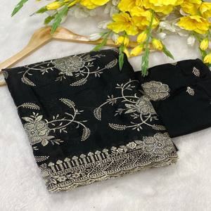 Sari VASTRA COTTAGE Premium Star Georgette con Bordado Floral Intrincado y Trabajo de Zari Brillante - Product Image 1