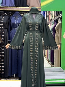 High Quality Modest Dubai Beaded Sequined <b>Long</b> Sleeve Abaya Muslim Traditional Handmade Wedding Women Breathable V Neck - Product Image 5