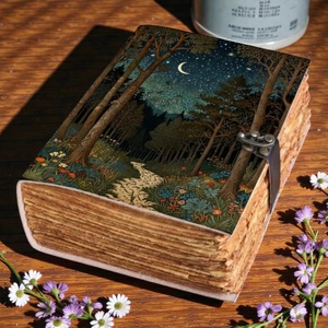 Diario Grimoire de Cuero Vintage de 400 Páginas con Encuadernación Cosida Herb Heritage, Cuaderno de Dibujo en Blanco con Diseño de Bosque Celestial, Cielo Nocturno y Acuarelas - Product Image 4