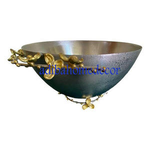 White Metal Bowl on Golden Brass Stem Stand Multicolor Chips Dips Serving Bowl Decorative <b>Dinnerware</b> Tableware for Home - Product Image 6