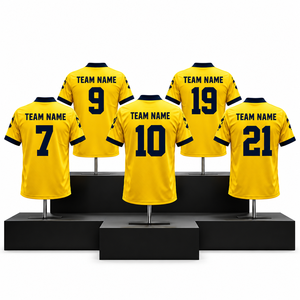 Maillot de football américain personnalisé brodé à manches courtes, chemise d'équipe avec bordure bleu foncé, nom et numéro - Product Image 1