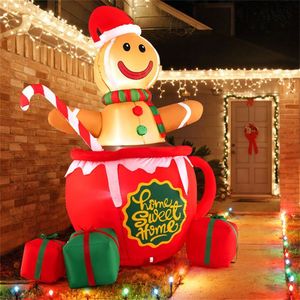 Homme en pain d'épices gonflable de 2,1 m avec lumières LED, design canne à sucre et tasse de chocolat chaud, décorations de jardin multicolores pour les fêtes en extérieur - Product Image 2