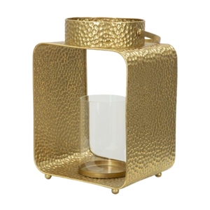 Nordic Style <b>Gold</b> Hammered Metal <b>Lantern</b> Frame Clear Glass Cylinder Candle Holder, Decorative Indoor Tabletop Votive Stand - Product Image 1