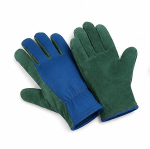 Wholesale <b>Working</b> <b>Gloves</b> With Blue Spandex Green leather Safety <b>Gloves</b> Wrist Length Breathable For Outdoor Daily Use All season - Product Image 4