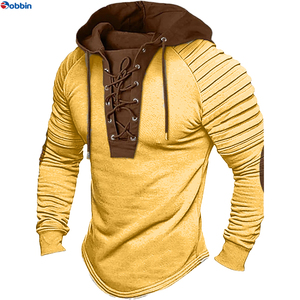 Sudaderas con Capucha para Hombre, Sudadera Unisex de Color Sólido, Sudadera con Capucha Plisada, Sudadera Urbana de Manga Larga con Cordones y Costuras - Product Image 5