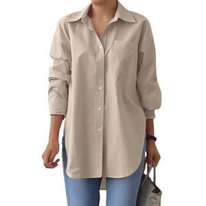 Camisa Elegante de Manga Larga con Cuello para Mujer, Moda de Primavera y Otoño, Color Sólido, Dobladillo Dividido, Camisa de Trabajo Oversize Estilo OL - Product Image 1