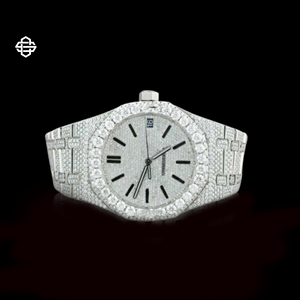 Montre élégante pour homme en acier inoxydable avec quartz moissanite et diamants, cadran de 20 mm, chiffres arabes glacés, verre, montre de mode et d'affaires - Product Image 1