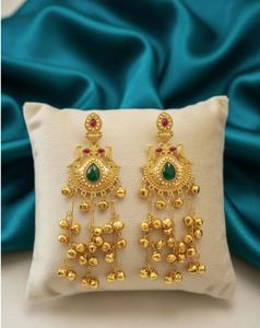 Pendientes Largos Tradicionales Indios de Lujo Polki Kashmiri, de Aleación de Zinc Chapada en Oro, con Cristales y Pedrería, Estilo Étnico, para Novia y Boda - Product Image 3