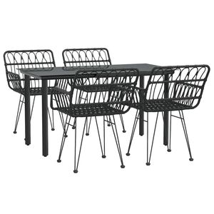 Ensemble de salle à manger de jardin en rotin polyéthylène noir 4 places, mobilier d'extérieur au design contemporain, structure métallique durable - Product Image 6