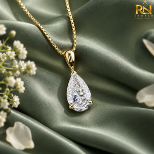 Collier élégant en or massif 9K 14K 18K avec pendentif en forme de poire et diamant de laboratoire, bijoux fins pour femmes |   Designs de chaînes célestes - Product Image 2