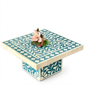 Mesa de Centro Cuadrada de Lujo con Incrustaciones de Hueso Rojo Hecha a Mano, Baúl de Almacenamiento, Patrón Floral, Venta al por Mayor, Hecho a Mano en India - Product Image 5
