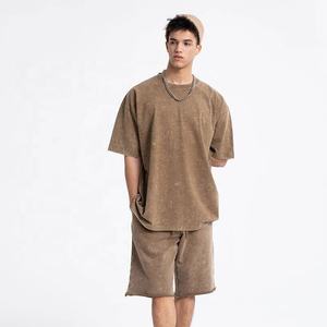 Ensemble 2 pièces de haute qualité : T-shirt et short délavés à l'acide, personnalisés, coupe oversize, 100 % coton, style streetwear pour homme, respirant - Product Image 1