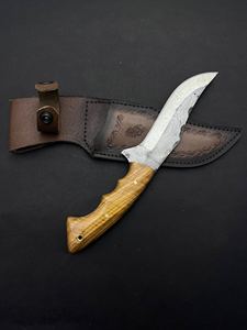 Couteau Bowie en acier forgé à haute teneur en carbone 5160, manche en bois d'olivier, lame pleine longueur, couteau de chasse avec étui en cuir - Product Image 4