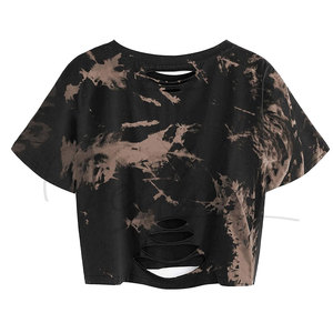 Women's Formal <b>Distressed</b> Crop <b>Top</b> with Canvas Fabric Crocheted Design Logo Printing-Summer Fashion - Product Image 2