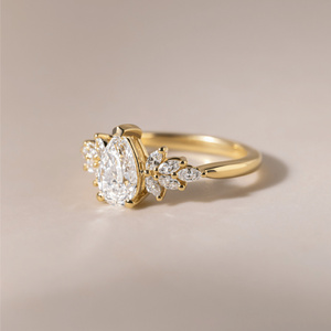 18K Solid <b>Gold</b> IGI Certified Lab Grown Diamond <b>Ring</b> 2ct-5ct Pear Cut <b>Vintage</b> Winged Cluster Engagement <b>Ring</b> Women Fine <b>Rings</b> OEM - Product Image 1