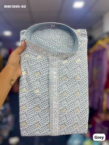 Premium Quality Rayon with Chickankari Chiffli work Full-Sleeve <b>Kurta</b>-Elastic waist Payjama Collection Indian Exporter - Product Image 2