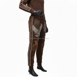 กางเกงผ้าขนแกะสีน้ำตาลเข้มมี320แกรมปักลายนกอินทรีด้วยพลอยเทียมปักโลโก้ซักได้ตามต้องการ - Product Image 5