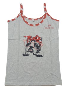 Débardeur bleu clair Romeo Gigli avec imprimé chien de dessin animé et bordure à pois, style décontracté, 100 % polyester, séchage rapide, facile à laver - Product Image 6
