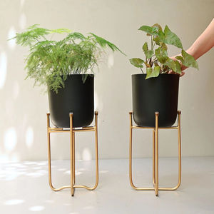 Jardinière Métallique avec Base Équilibrée en Fil Métallique Noir, Fournitures d'Usine, Jardinières en Métal, Pot en Fer Doré pour Fleurs, Nouvelle Arrivée - Product Image 1