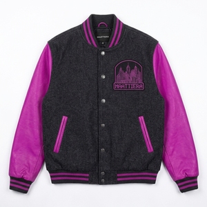 Blouson en cuir noir et violet pour homme, broderie Cyber City, style bomber personnalisé, streetwear, boutons pression, vêtement d'extérieur haut de gamme - Product Image 3