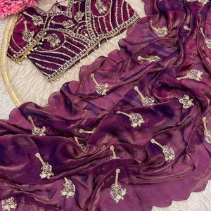 Sari de style Bollywood haut de gamme et élégant avec broderies Khatli et perles, chemisier cousu, prix de gros par Royal Export - Product Image 3