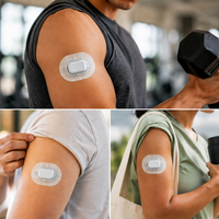 Patch de capteur CGM personnalisé en non-tissé et film PU, découpé sur mesure, avec coque de protection moulée par injection pour protection contre les chocs