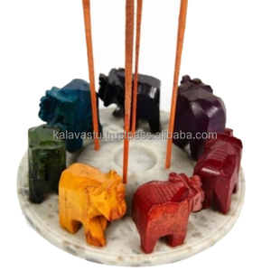 Porta Incienso Decorativo Ecológico de Piedra Redonda y Recolector de Ceniza en Color con Estatua de Elefante - Product Image 1
