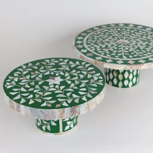 Handmade Eco-Friendly Non-Toxic Green Mother Pearl Inlay <b>Cake</b> <b>Stand</b> Sustainable New Wedding Party Birthday Serving Tool Elegant - Product Image 1