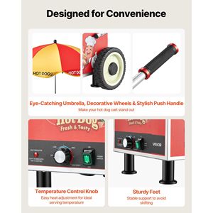 Carrello Elettrico per Cottura a Vapore di Hot Dog in Acciaio Inox da 1200W, Macchina a Vapore Portatile con Temperatura Regolabile 86-203°F per Food Truck - Product Image 6