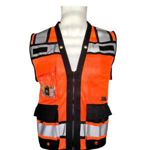 Chaleco de Seguridad de Alta Visibilidad para Hombre, Color Naranja, Malla Reflectante, Ropa de Trabajo de Poliéster, Múltiples Bolsillos, Cierre de Cremallera, para Trabajadores de la Construcción y Seguridad - Product Image 3