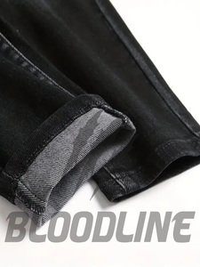 Jean en denim noir pour homme, coupe slim, jambe droite, taille haute, décontracté, en coton mi-lourd, couleur unie, style automne - Product Image 4