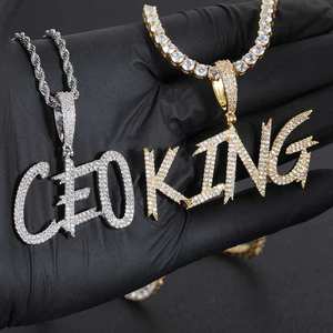 Collar con colgante de letra CEO King, Plata 925, Chapado en oro de 18K, Moissanita de corte brillante redondo, Joyería unisex estilo Hip Hop para fiesta, Número - Product Image 2