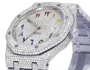 Unique Style VVS Moissanite Diamond Rainbow <b>Arabic</b> Dial Stainless Steel Iced Out Automatic Wrist <b>Watch</b> Mechanical Luxury Fashion - Product Image 1