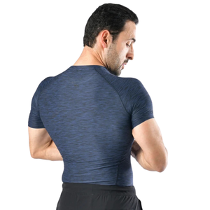 T-shirt de compression pour homme bleu marine personnalisé, séchage rapide, entraînement en salle de sport, course à pied, fitness, athlétique, manches courtes, performance - Product Image 4