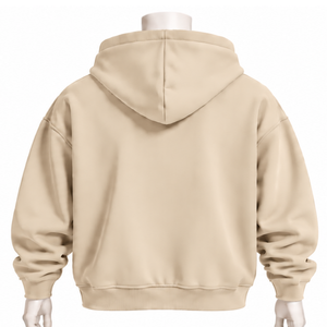 Beige Mens <b>Full</b> <b>Zip</b> Hoodie Chenille Letter Patch Heavyweight Fleece Oversized Casual Streetwear <b>Sweatshirt</b> with Kangaroo Pockets - Product Image 2