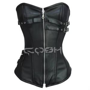 Corset en cuir marron à baleines en acier, fermeture éclair sur le devant, avec double ceinture à lanières - Product Image 5