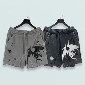 Wholesale Summer <b>Men's</b> <b>Shorts</b> Acid Wash Loose Baggy High Streetwear <b>Quick</b> <b>Dry</b> Vintage Logo Printed Ripped Distressed <b>Shorts</b> - Product Image 3