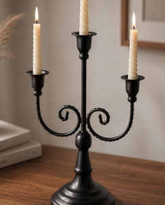 Vintage Matte <b>Black</b> Wrought Iron 3-Arm <b>Candelabra</b> Taper Candle Holder Centerpiece for Wedding Dining Table Home Decor - Product Image 4