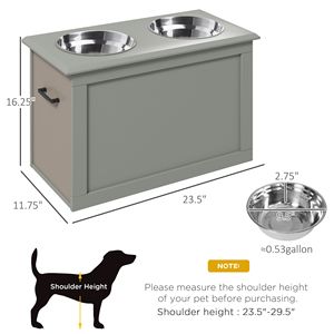 Stazione di Alimentazione e Conservazione Rialzata Grigia per Animali Domestici con 2 Ciotole in Acciaio Inossidabile per Cani di Taglia Grande e Altri Animali di Grossa Taglia - Product Image 2