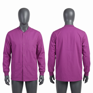 Blouse de travail pour homme en polyester élasthanne 250 GSM de qualité supérieure, violette, avec fermeture éclair intégrale et empiècement dorsal, broderie personnalisée et logo par transfert thermique - Product Image 2