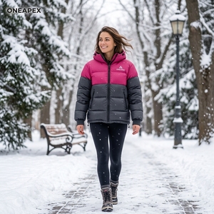Veste matelassée à capuche rose et noire pour homme, veste d'hiver chaude et matelassée, veste d'extérieur légère et imperméable One Apex - Product Image 5