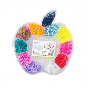 Elastici per artigianato Ilan, 500 pezzi, scatola a forma di mela 15x15 cm - Product Image 1