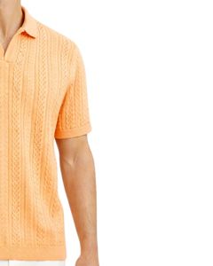 Manufacturer Mens <b>Orange</b> Knitted <b>Polo</b> Shirt Short Sleeve Cable Knit Summer Casual Slim Fit Top OEM ODM Wholesale Manufacturer - Product Image 4