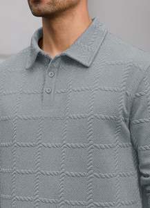 Polo Texturizado para Hombre, de Punto Trenzado, Manga Larga, con Botones - Product Image 5
